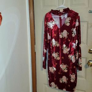 Burgandy Velvet Floral Dress 2X